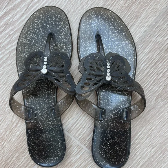 COACH Elegant plastic Black Butterfly Sandals with rhinestones size 7 - Picture 1 of 5
